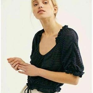 Free People Dorothy Striped Peasant Top
